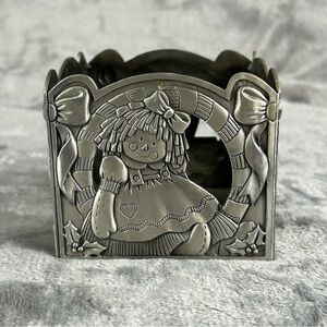 Vintage Pewter Square Candler Or Note Paper  Holder W/ Toy Theme Whimsical Decor